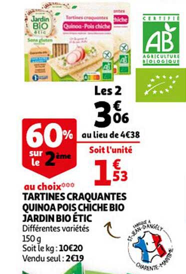 Tartines Craquantes Quinoa Pois Chiches Bio Jardin Bio étic
