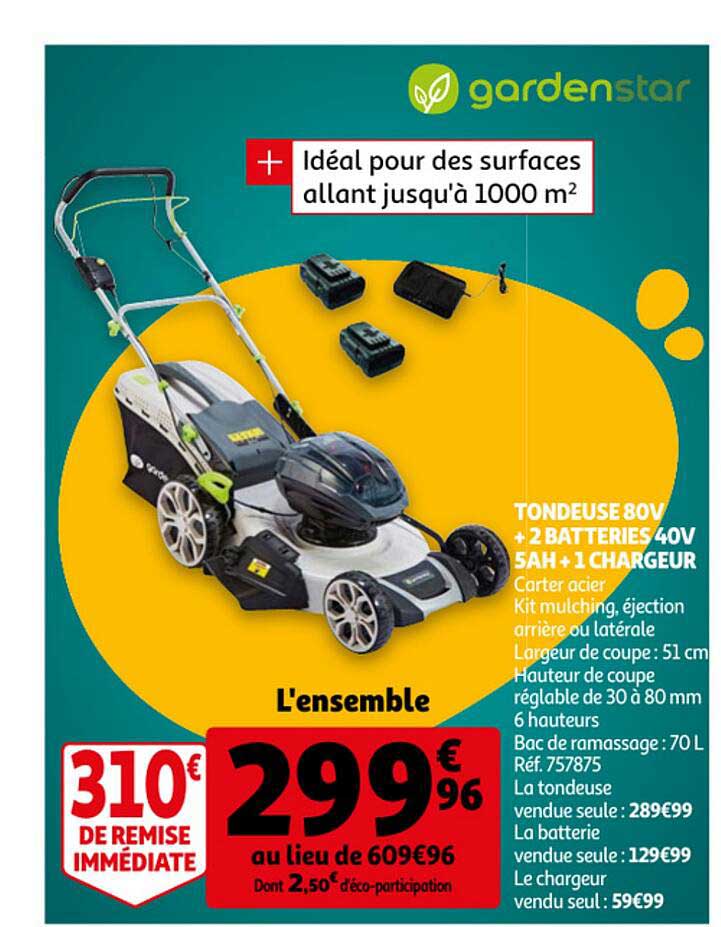 tondeuse 80v + 2 batteries 40v 5ah + 1 chargeur