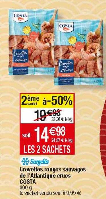 crevettes rouges sauvages de l'atlantique crues costa