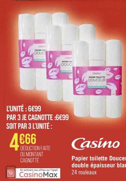 Papier Toilette Douceur Double épaisseur Blanc Casino