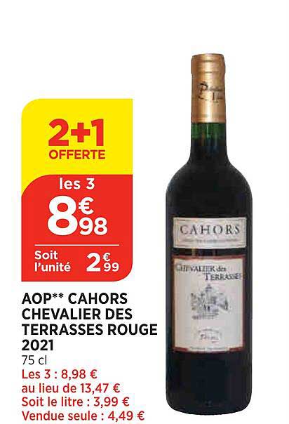 Aop Cahors Chevalier Des Terrasses Rouge 2021