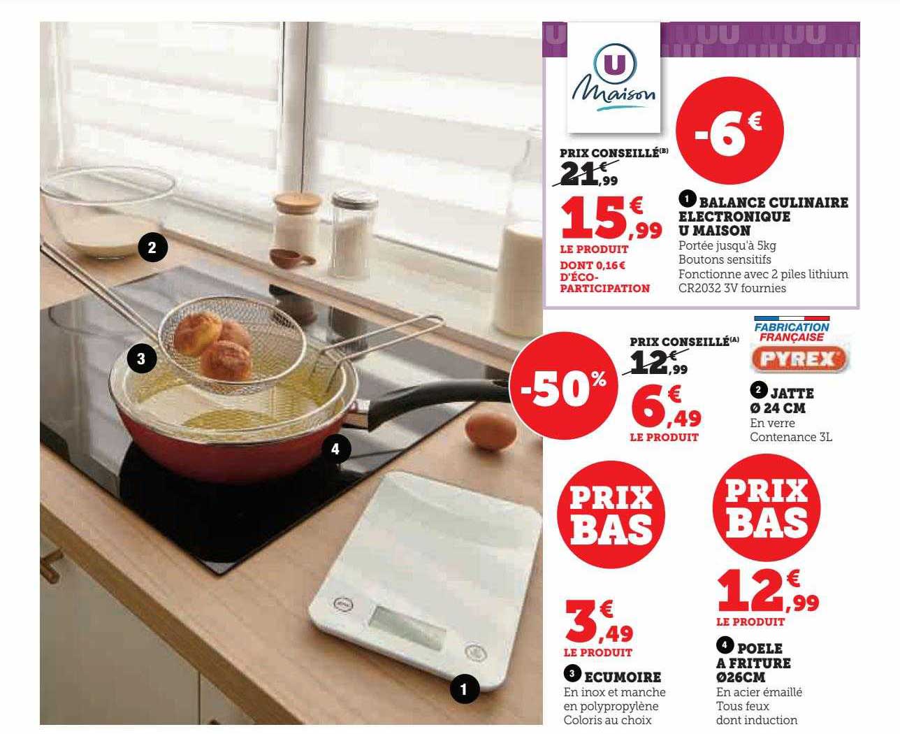 balance culinaire électronique u maison, écumoire, poêle à friture ø26 cm