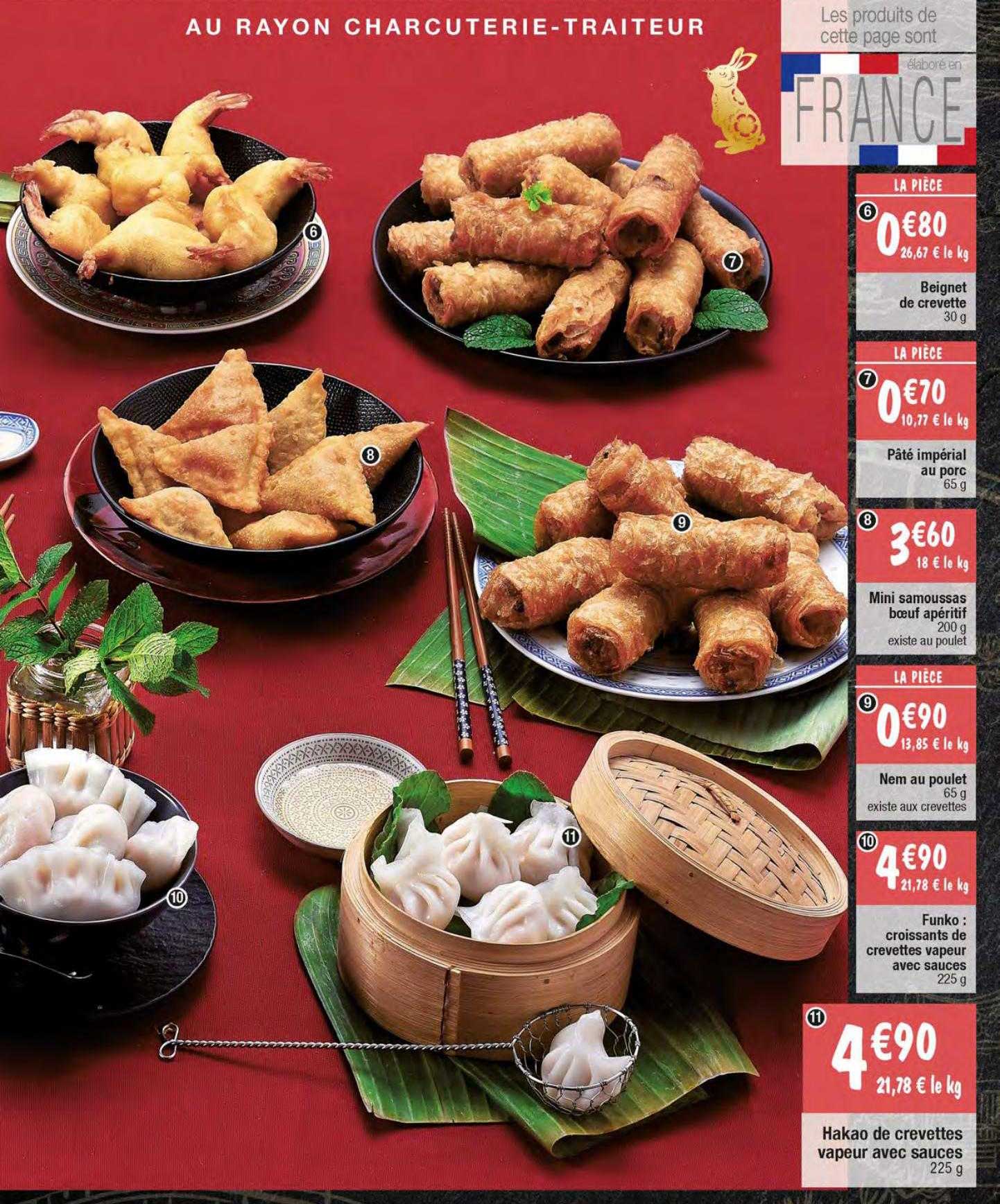 beignet de crevette, pâté impérial au porc, mini samoussas bœuf apéritif, nem au poulet, funko : croissants de crevettes vapeur avec sauces, hakao de crevettes vapeur avec sauces