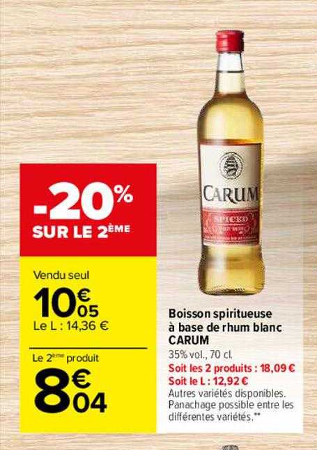boisson spiritueuse à base de rhum blanc carum