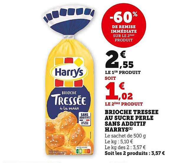 brioche tressée au sucre perle sans additif harrys