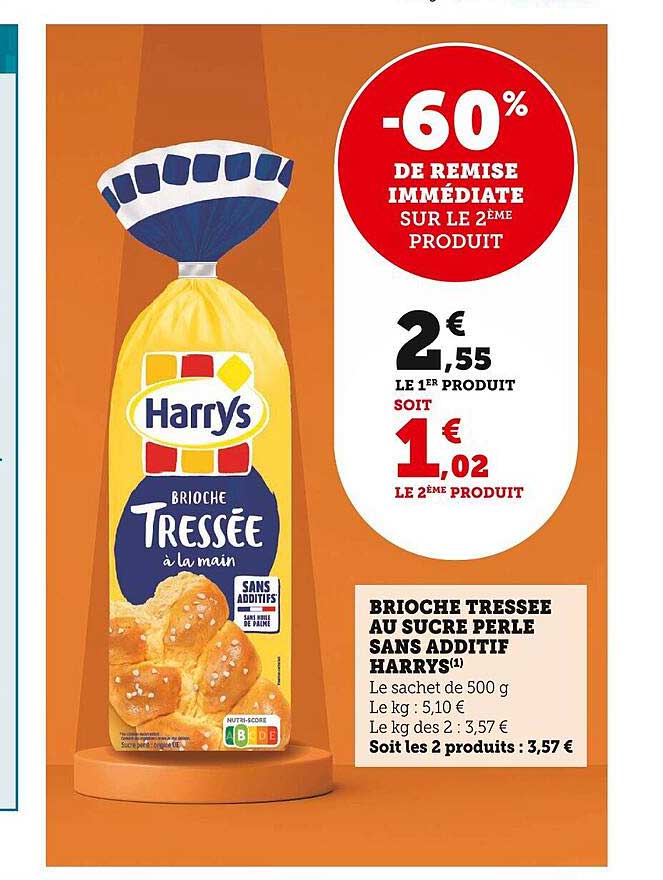 brioche tressée au sucre perle sans additif harrys