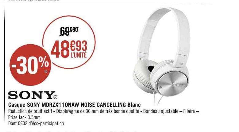 casque sony mdrzx110naw noise cancelling blanc