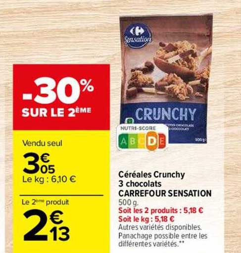 Céréales Crunchy 3 Chocolats Carrefour Sensation