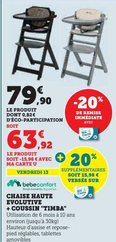 chaise haute évolutive + coussin "timba"