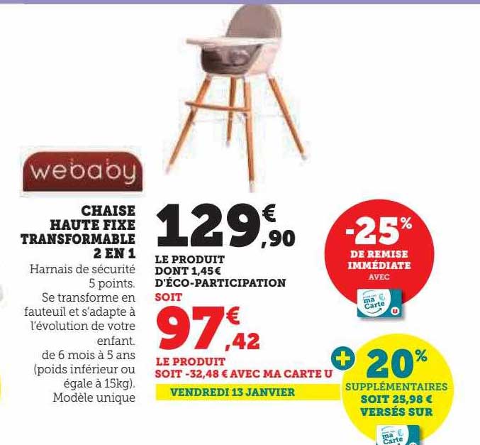 Chaise Haute Fixe Transformabel 2 En 1 Webaby