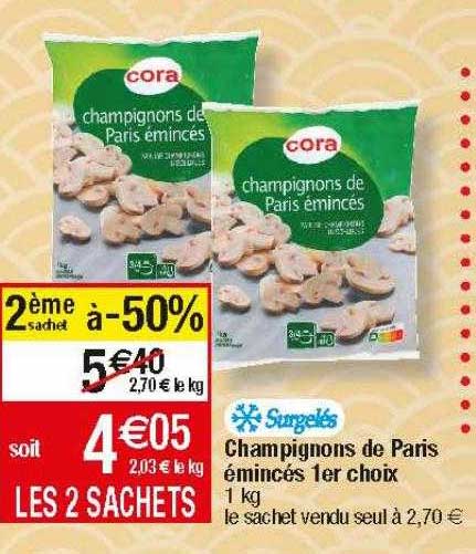 champignons de paris émincés 1er choix cora