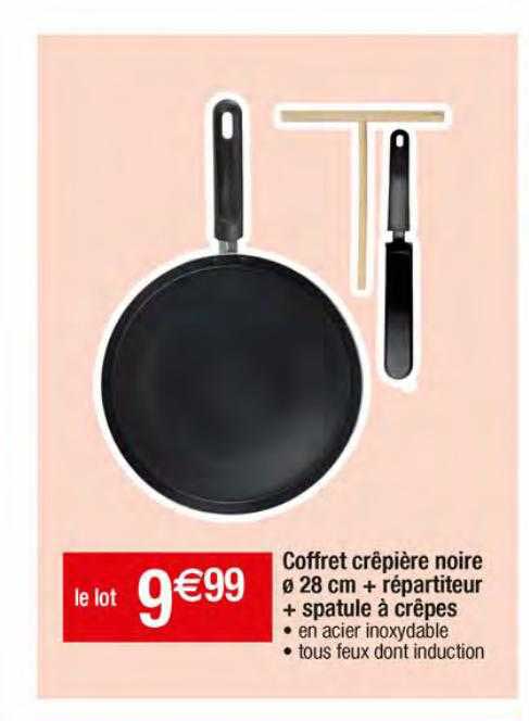 coffret crêpière noire ø 28 cm + répartiteur + spatule à crêpes