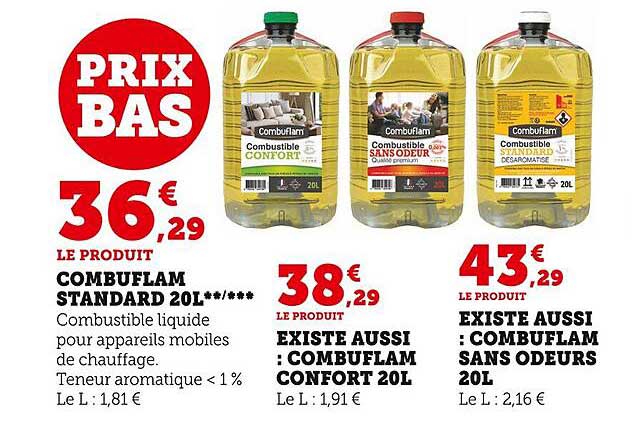 combuflam standard 20l existe aussi combuflam confort 20l existe aussi combuflam sans odeurs 20l