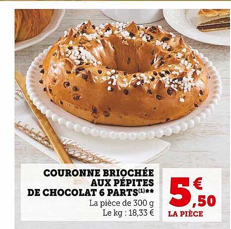 couronne briochée aux pépites de chocolat 6 parts