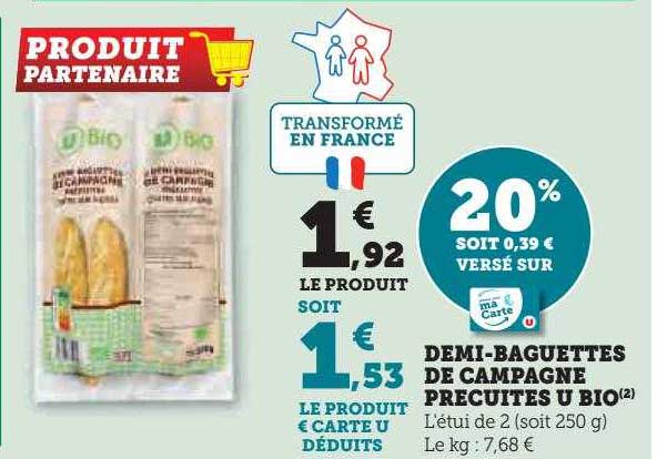 Demi-baguettes De Campagne Précuites U Bio