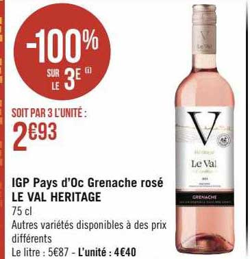 igp pays d'oc grenache rosé le val héritage