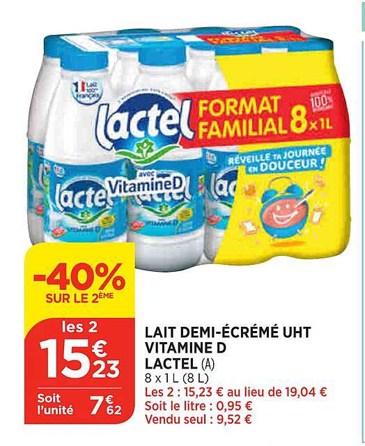 lait demi-écrémé uht vitamine d lactel