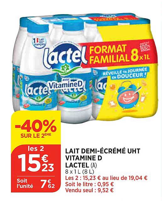 lait demi-écrémé uht vitamine d lactel