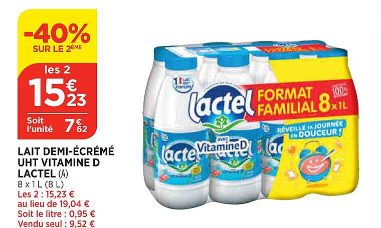 lait demi-écrémé uht vitamine d lactel