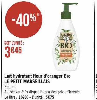 lait hydratant fleur d'oranger bio le petit marseillais