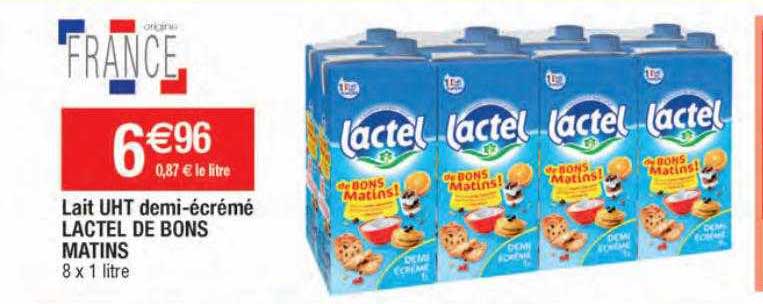 lait uht demi-écrémé lactel de bons matins