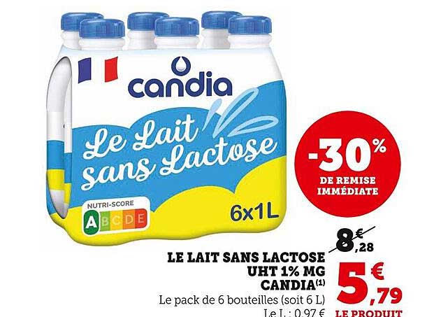 le lait sans lactose uht 1% mg candia