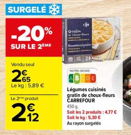 légumes cuisinés gratin de choux-fleurs carrefour