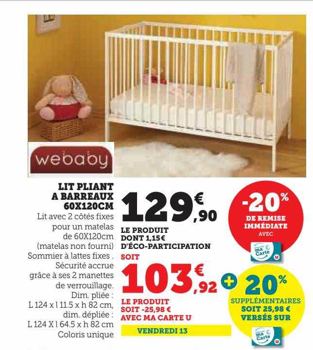 lit pliant à barreaux 60 x 120 cm webaby