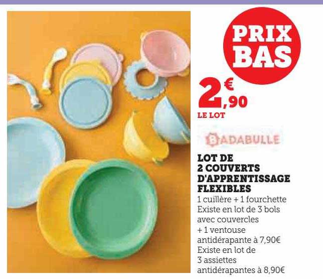 lot de 2 couverts d'apprentissage flexibles badabulle