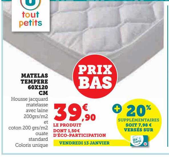 matelas tempéré 60 x 120 cm u tout petits