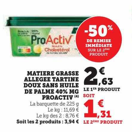 matière grasse allégée tartine doux sans huile de palme 40% mg proactiv