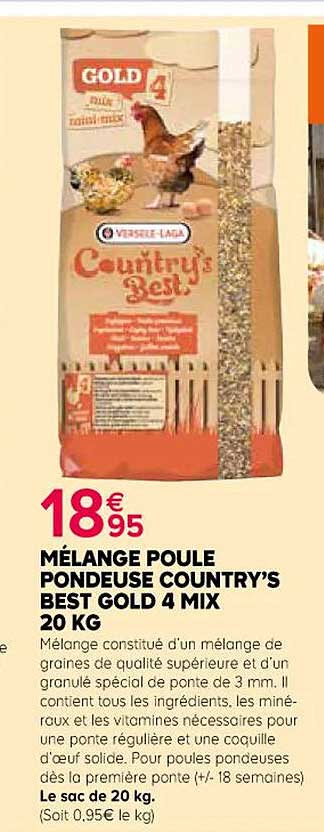 mélange poule pondeuse country's best gold 4 mix 20 kg