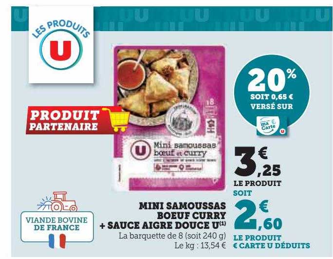 mini samoussas bœuf curry + sauce aigre douce u