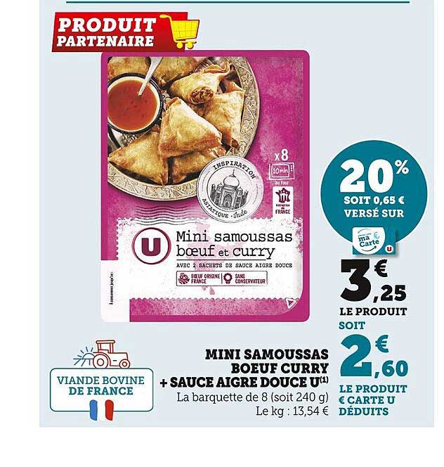 mini samoussas bœuf curry + sauce aigre douce u