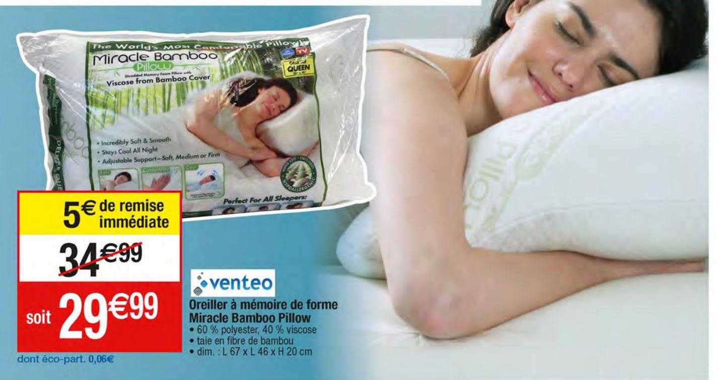 oreiller à mémoire de forme miracle bamboo pillow venteo