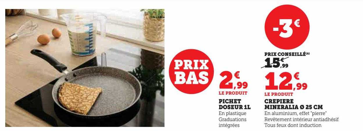 pichet doseur 1 l, crêpière mineralia ø 25 cm