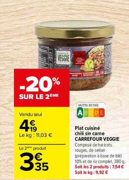 plat cuisiné chili sin carne carrefour veggie