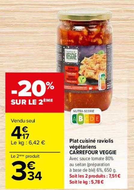 plat cuisiné raviolis végétariens carrefour veggie