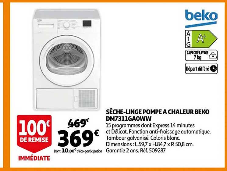sèche-linge pompe à chaleur beko dm7311ga0ww