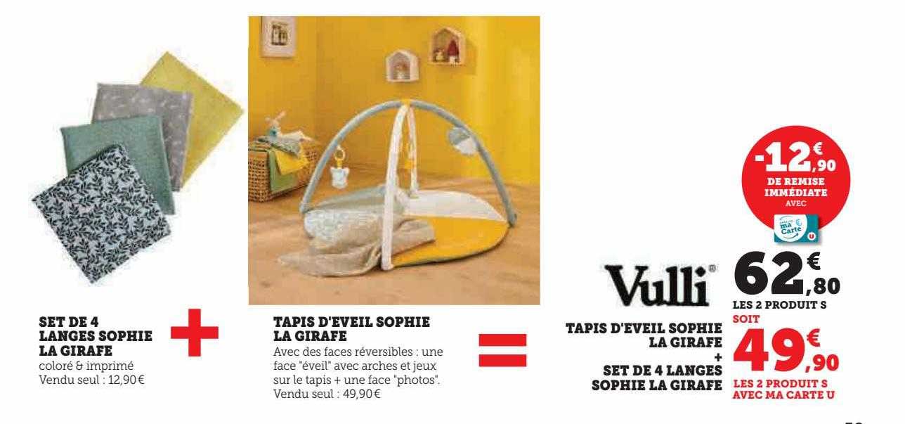 set de 4 langes sophie la girafe + tapis d'eveil sophie la girafe