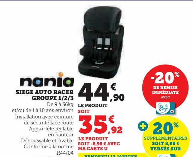 siège auto racer groupe 1-2-3 nania