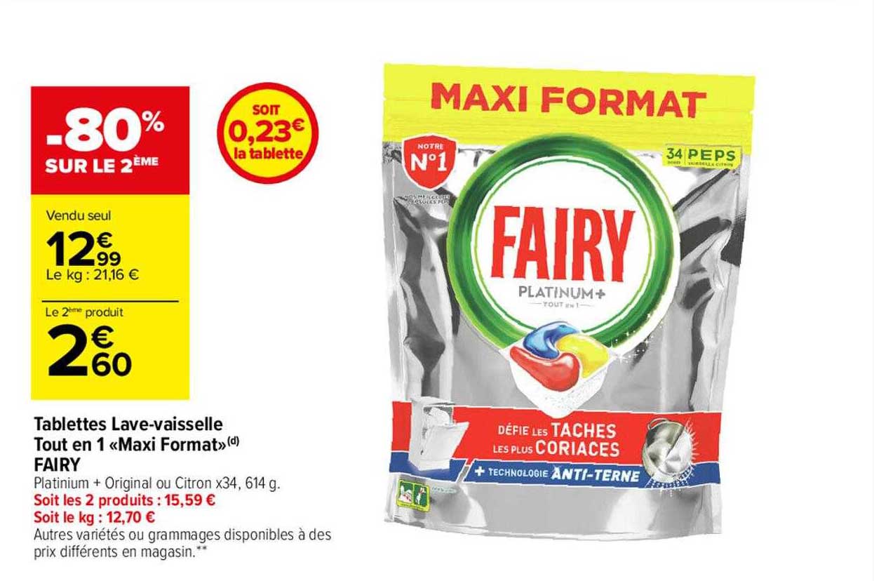 tablettes lave-vaisselle tout en 1 «maxi format» fairy