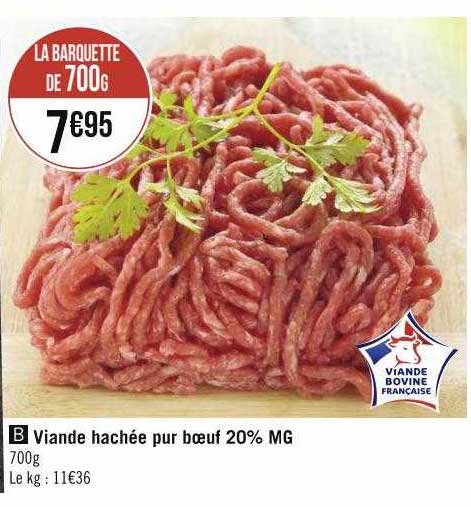 Viande Hachée Pur Bœuf 20% Mg