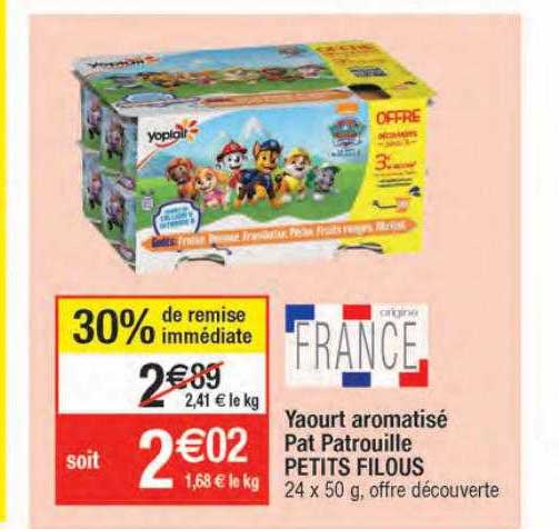 yaourt aromatisé pat patrouille petits filous