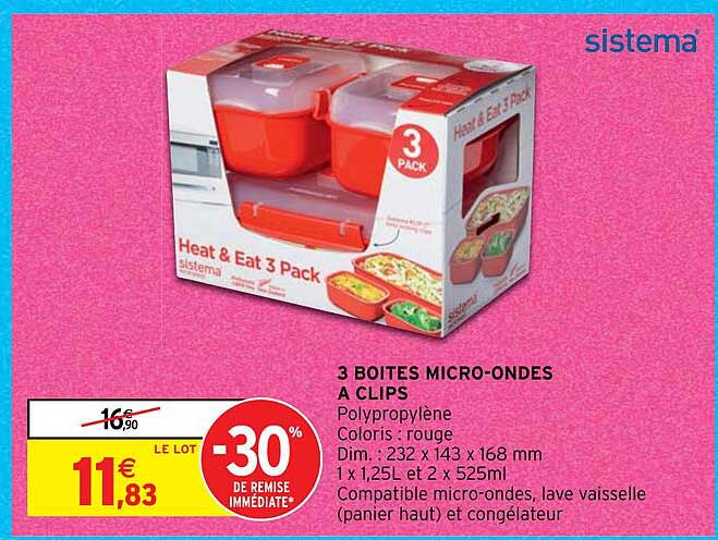 3 boîtes micro-ondes à clips sistema