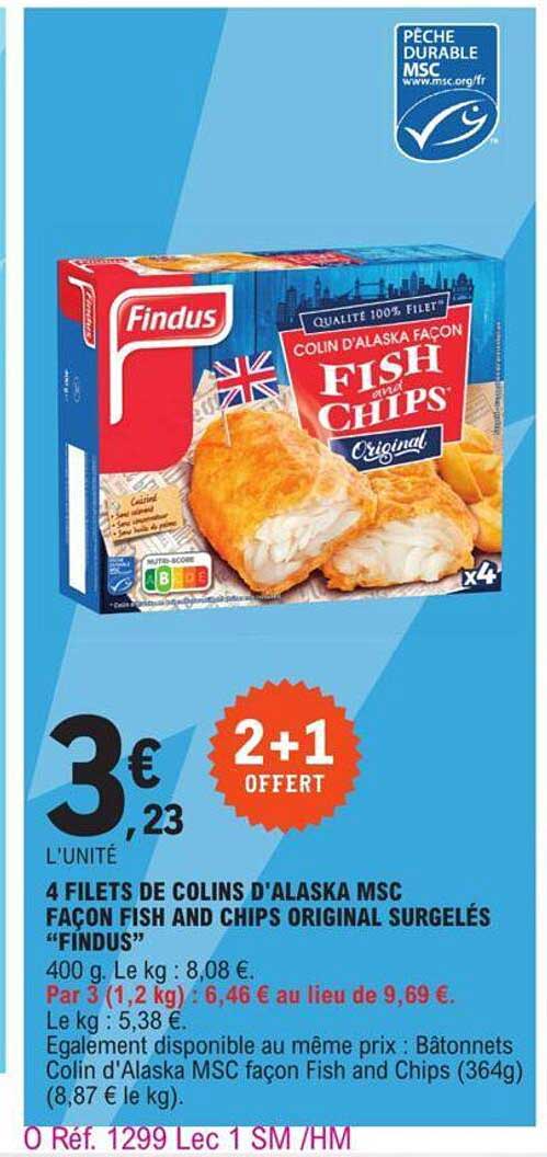 4 filets de colins d'alaska msc façon fish and chips original surgelés findus
