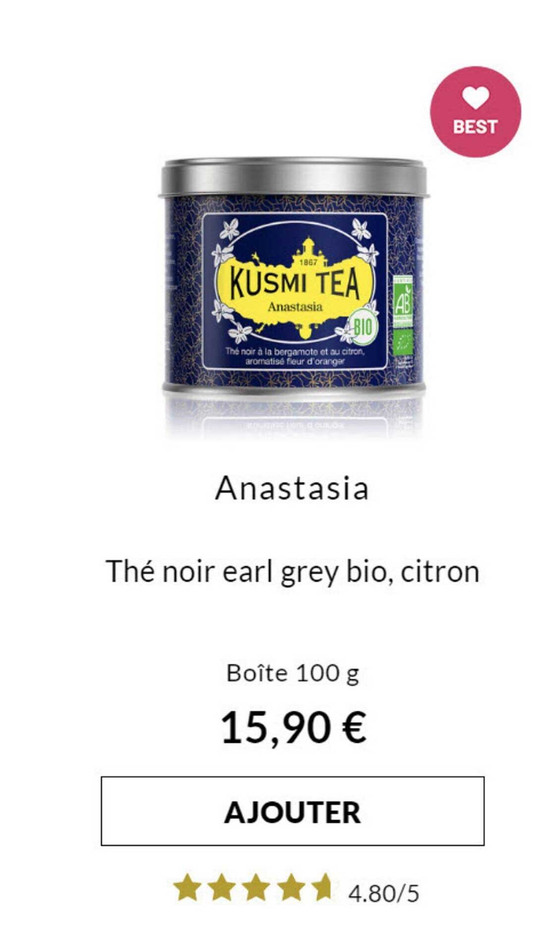 anastasia thé noir earl grey bio, citron