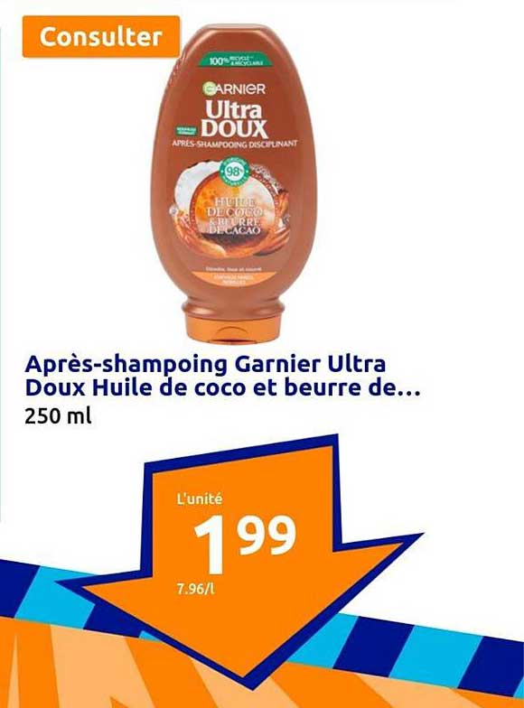 après-shampoing garnier ultra doux huile de coco et beurre de...