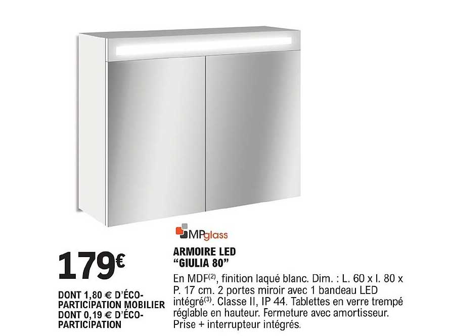 armoir led giulia 80 mpglass