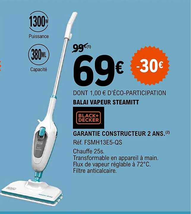 Balai Vapeur Steamitt Black + Decker